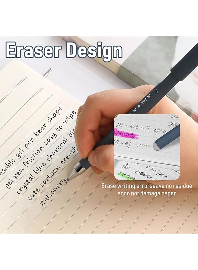 إيروريكس أقلام جل قابلة للمسح، 4 قطع، أقلام حبر جل رولربول، رسوم كرتونية لحيوانات، مع 20 قطعة قابلة لإعادة التعبئة و2 ممحاة، أقلام حبر قابلة لإعادة التعبئة 0.5 مم للكتابة والرسم والخط واللوازم المدرسية والمكتبية - Image 3