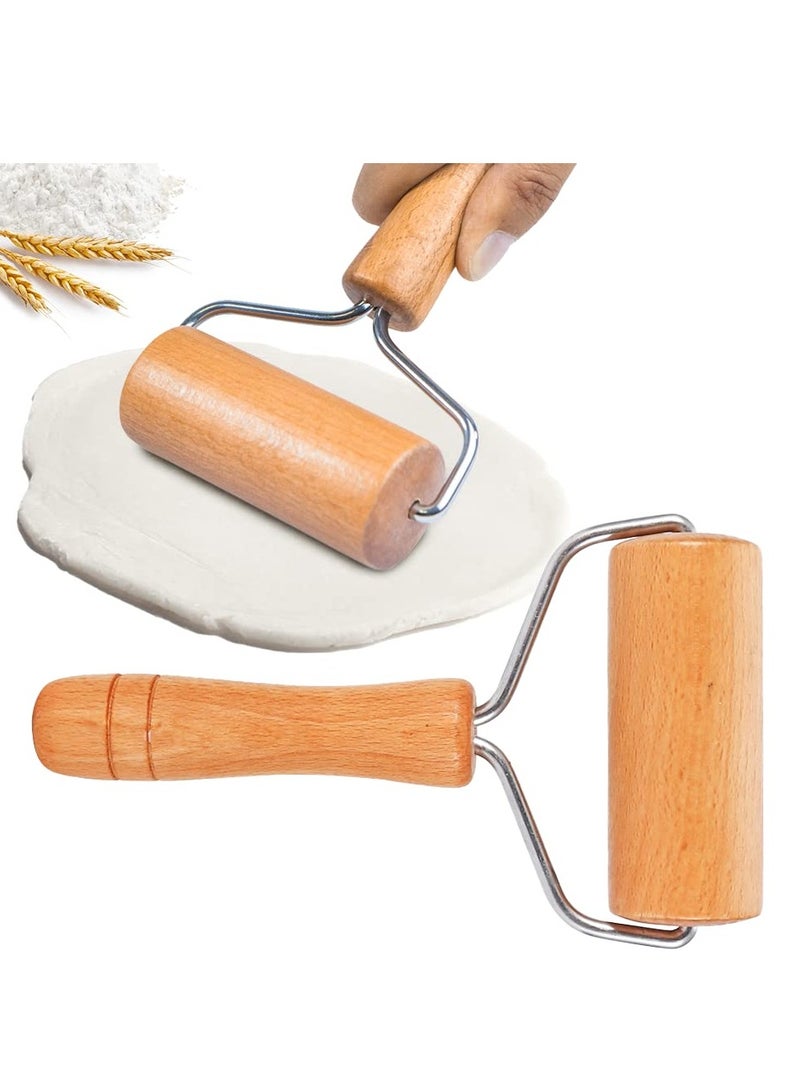 Excefore Small Rolling Pin, 2 Pcs Dough Baker Roller Set, Wooden Rolling Pin, Non-Stick Wooden Dough Roller, Baking Kitchen Utensils for Pastry,Tortilla, Pizza,Cookie and More (9.5cm/3.74in) - Image 1