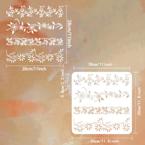 FINGERINSPIRE 4 Styles Vine Floral Border Stencil 11.8x11.8inch Reusable Plastic DIY Decorating Tool for Wood Wall Furniture - Image 2