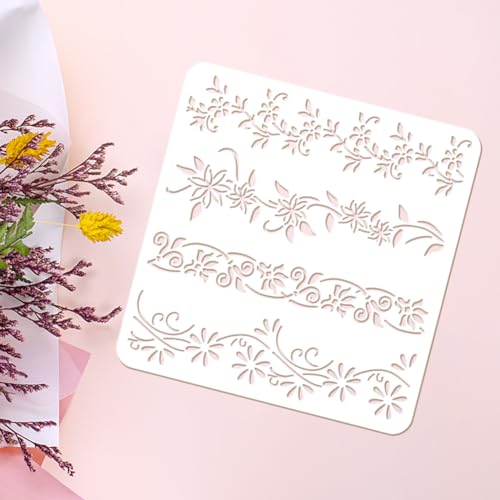FINGERINSPIRE 4 Styles Vine Floral Border Stencil 11.8x11.8inch Reusable Plastic DIY Decorating Tool for Wood Wall Furniture - Image 3
