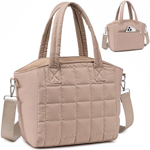 LOIDOU Insulated Lunch Box for Women 9L Large Quilted Puffer Lunch Bag Leakproof Lunch Box Tote with Adjustable Shoulder Strap Waterproof Cute Thermal Lunchbox for Work Travel Picnic Khaki - Image 1