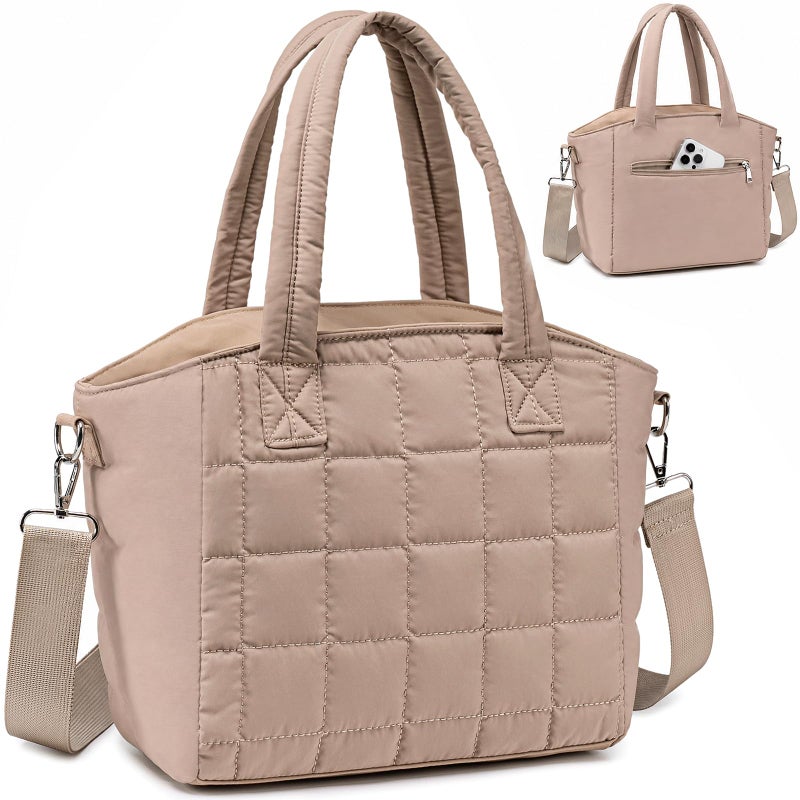 LOIDOU Insulated Lunch Box for Women 9L Large Quilted Puffer Lunch Bag Leakproof Lunch Box Tote with Adjustable Shoulder Strap Waterproof Cute Thermal Lunchbox for Work Travel Picnic Khaki - Image 2