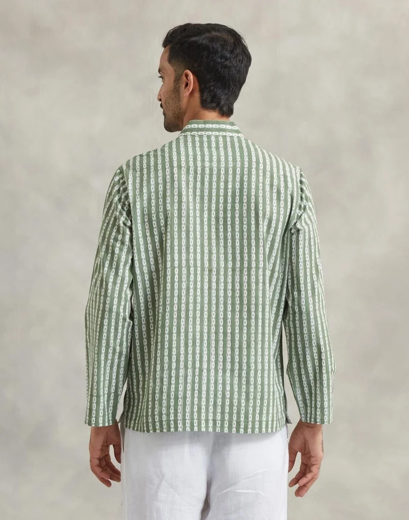 Fabindia  Green Cotton Mid Placket Shirt for Men | Best Price UAE