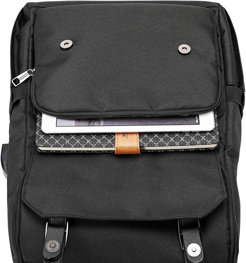 Contacts Unisex Vintage Travel 3 Compartment Laptop Backpack With Usb Charging Port Fits Upto 15.6 Inch Laptop - Black - Image 5