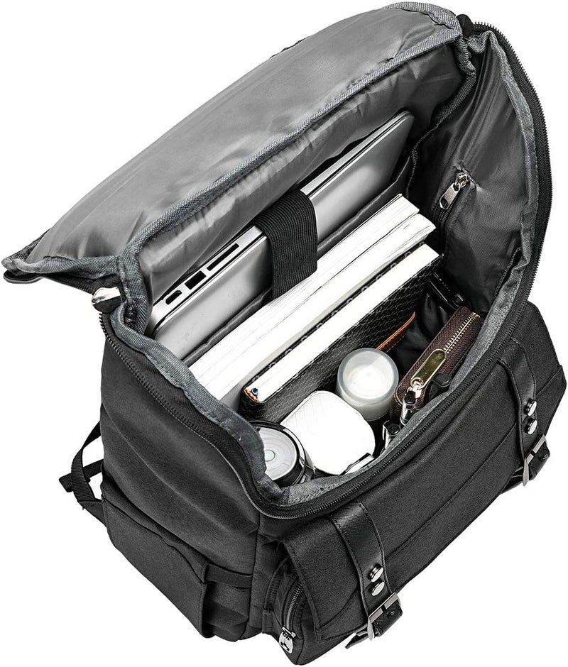Contacts Unisex Vintage Travel 3 Compartment Laptop Backpack With Usb Charging Port Fits Upto 15.6 Inch Laptop - Black - Image 2