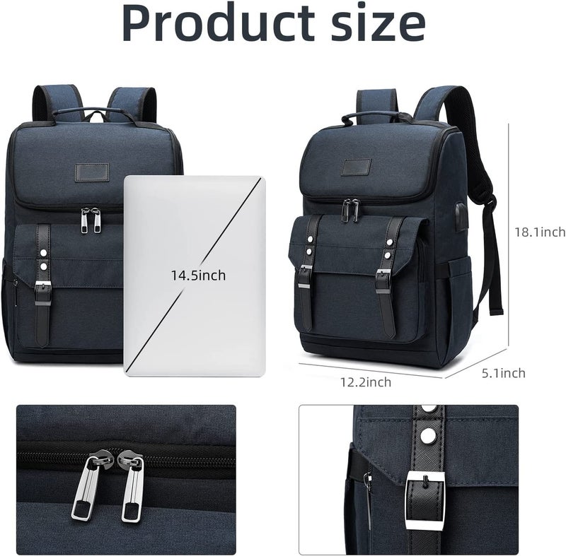 Contacts Unisex Vintage Travel 3 Compartment Laptop Backpack With Usb Charging Port Fits Upto 15.6 Inch Laptop - Black - Image 4