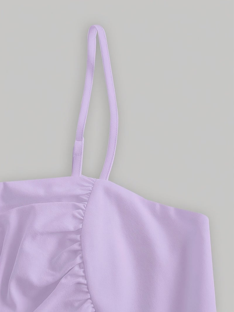 Nian Nian Selected Targeted Style - Solid Color Suspender Drawstring Off-Shoulder Dress - Image 3