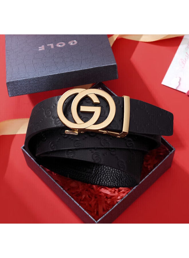 Golf Men's Belt, Double-sided Top-grain Leather, Automatic Buckle Waist Belt, Gift Box Packaging, Birthday Present For Father - Image 1