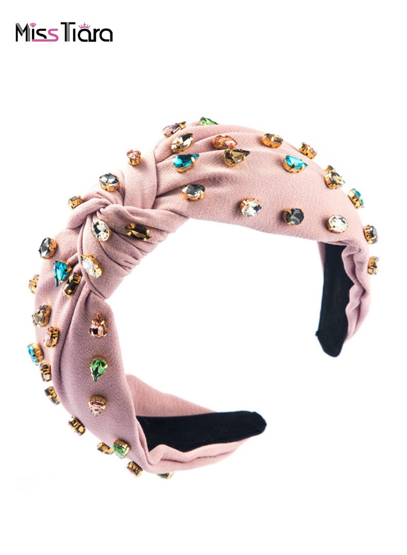 MissTiara High Quality Fabric Full Rhinestone Headband Knotted Colorful Fashion Headband for Fashionistas Girls Women Daily Wearing and Party - Image 1