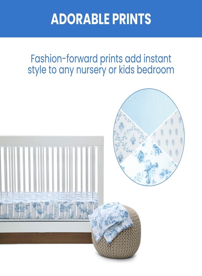 Delta Children 100% Cotton Muslin Baby Receiving Blankets for Girls and Boys - 47x47 Inches (Pack of 4), Blue Botanicals - Image 4