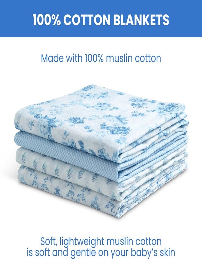 Delta Children 100% Cotton Muslin Baby Receiving Blankets for Girls and Boys - 47x47 Inches (Pack of 4), Blue Botanicals - Image 3