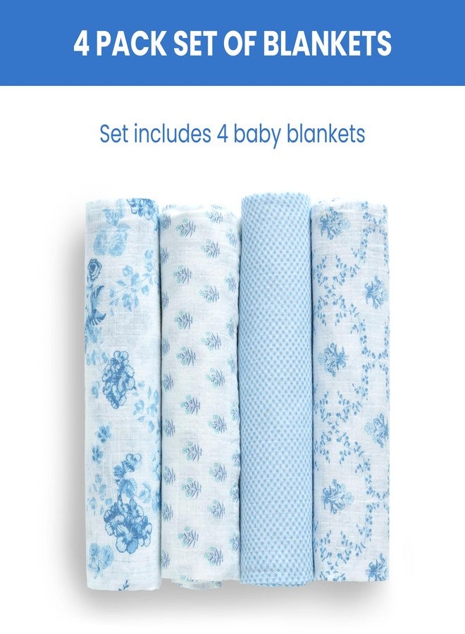 Delta Children 100% Cotton Muslin Baby Receiving Blankets for Girls and Boys - 47x47 Inches (Pack of 4), Blue Botanicals - Image 5
