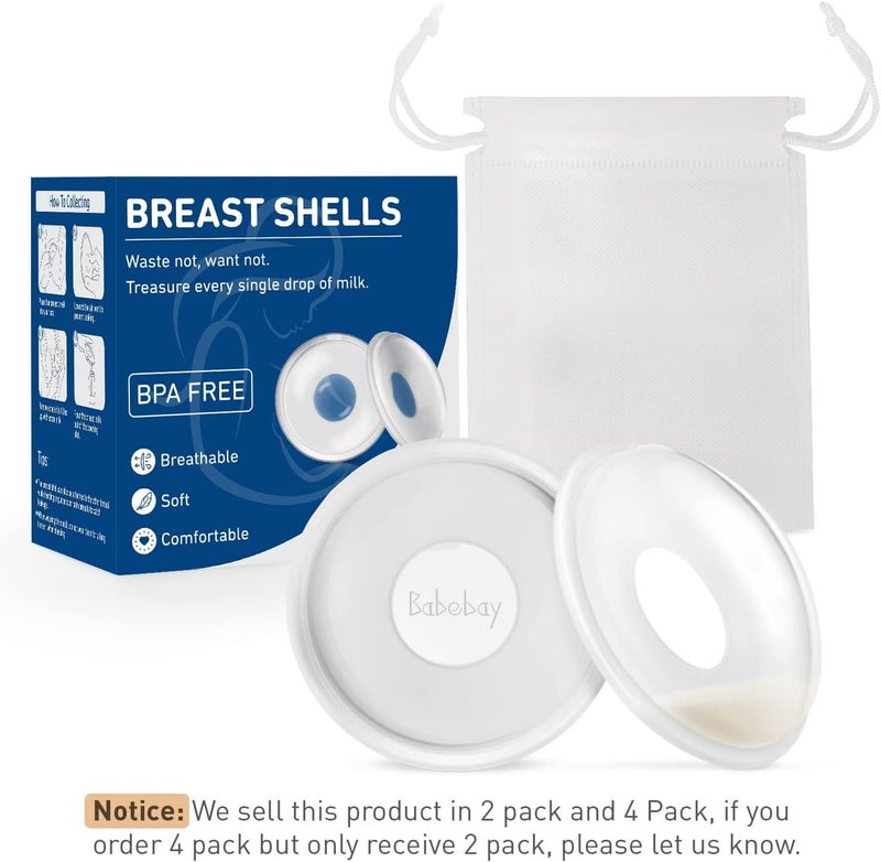 Babebay Breast Shells, 4 Pack Nursing Cups, Milk Saver, Protect Sore Nipples for Breastfeeding, Collect Breastmilk Leaks for Nursing Moms, Soft and Flexible Silicone Material, Reusable - Image 2