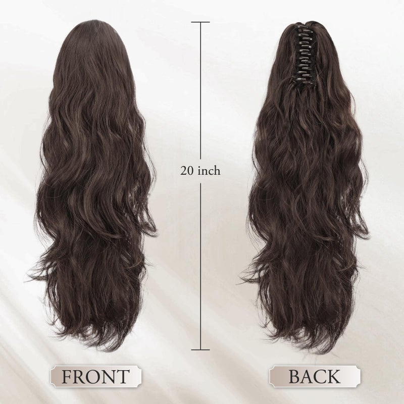 BARSDAR Brown Ponytail Extension - Claw Clip Ponytail Hair Extensions for Women - 20 Inch Long Fake Ponytail Synthetic Clip in Pony Tail Hairpieces Daily Party- Chestnut Brown - Image 2