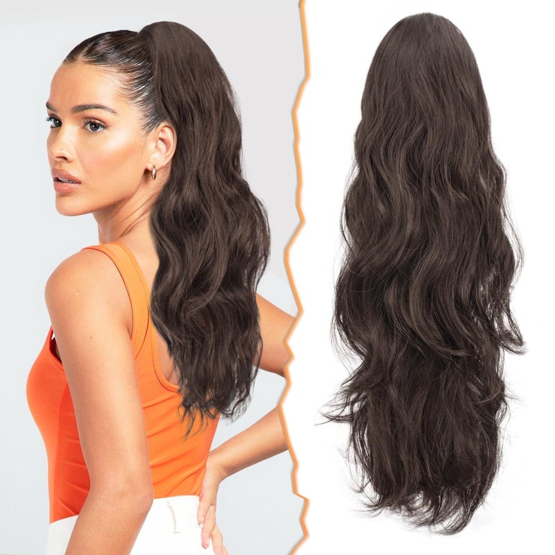 BARSDAR Brown Ponytail Extension - Claw Clip Ponytail Hair Extensions for Women - 20 Inch Long Fake Ponytail Synthetic Clip in Pony Tail Hairpieces Daily Party- Chestnut Brown - Image 1