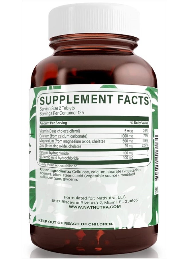 Natural Nutra Calcium Magnesium Zinc Supplement with Vitamin D3 for Bone Strength, Helps Improve Digestion, Gluten Free and Sugar-Free, Essential Mineral Complex, 1000/500/25 mg (250 Count)  - Image 2