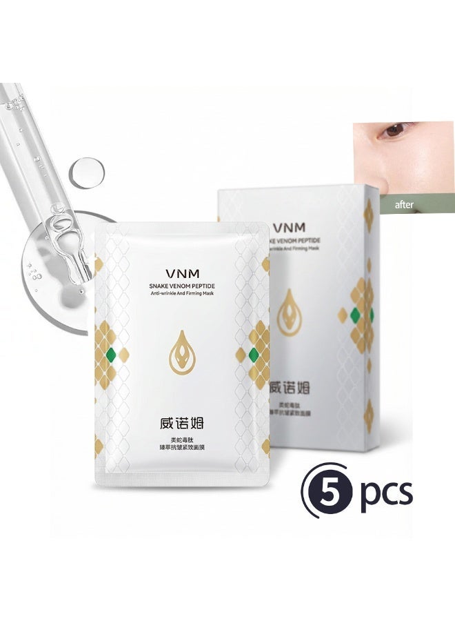 VNM 5 PCS Snake Venom Peptide Face Sheet Mask - Anti Aging, Deep Hydrating & Firming with Pro-Xylane, Hyaluronic Acid, Aloe Vera & Panthenol - Image 1