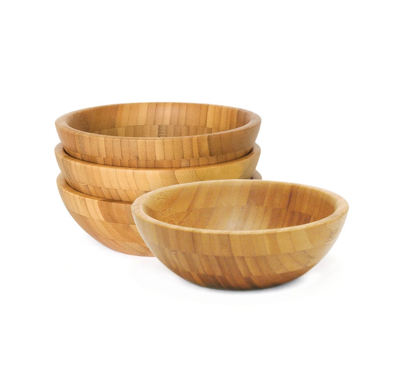 Lipper International Bamboo Wood Salad Bowls, Small, 7" Diameter x 2.25" Height, Set of 4 Bowls - Image 1