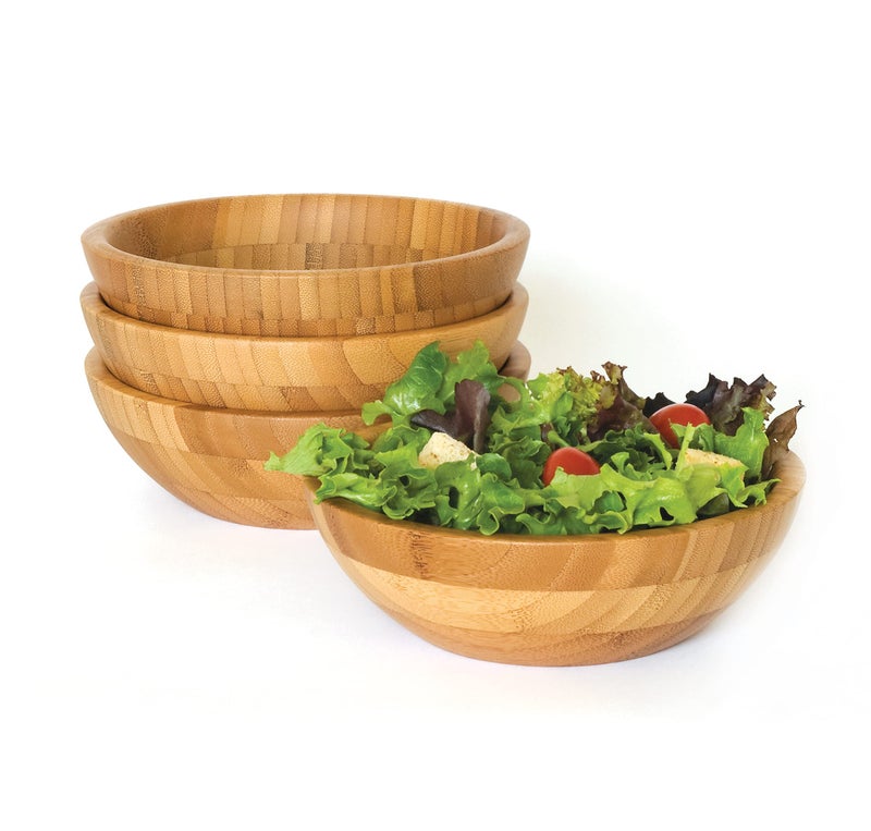 Lipper International Bamboo Wood Salad Bowls, Small, 7" Diameter x 2.25" Height, Set of 4 Bowls - Image 3