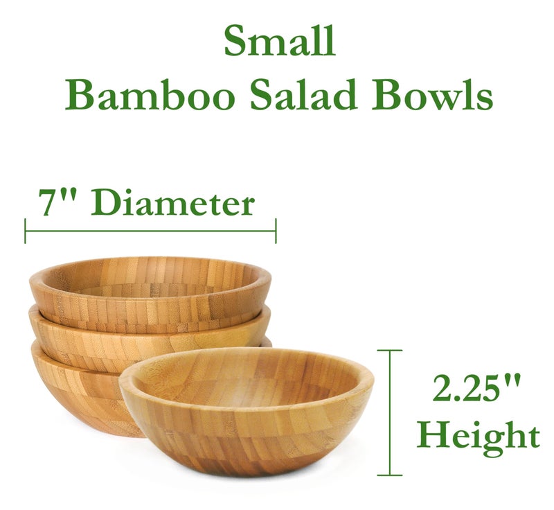 Lipper International Bamboo Wood Salad Bowls, Small, 7" Diameter x 2.25" Height, Set of 4 Bowls - Image 2