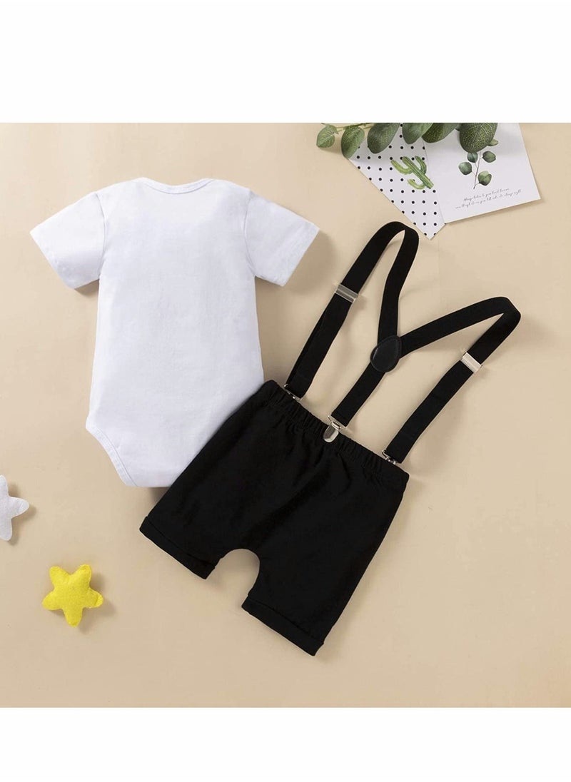 Generic - Baby Boys First Birthday Outfit, Baby Boy Cake Smash Outfit, Formal Suit Gentleman Romper Bow-tie Pants Outfits Set Costume, Suspender and Shorts Pants Outfit for Baby Boys 1st Birthday - Size 100 - Image 1