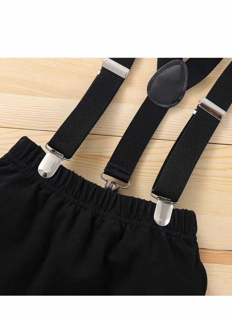 Generic - Baby Boys First Birthday Outfit, Baby Boy Cake Smash Outfit, Formal Suit Gentleman Romper Bow-tie Pants Outfits Set Costume, Suspender and Shorts Pants Outfit for Baby Boys 1st Birthday - Size 100 - Image 1
