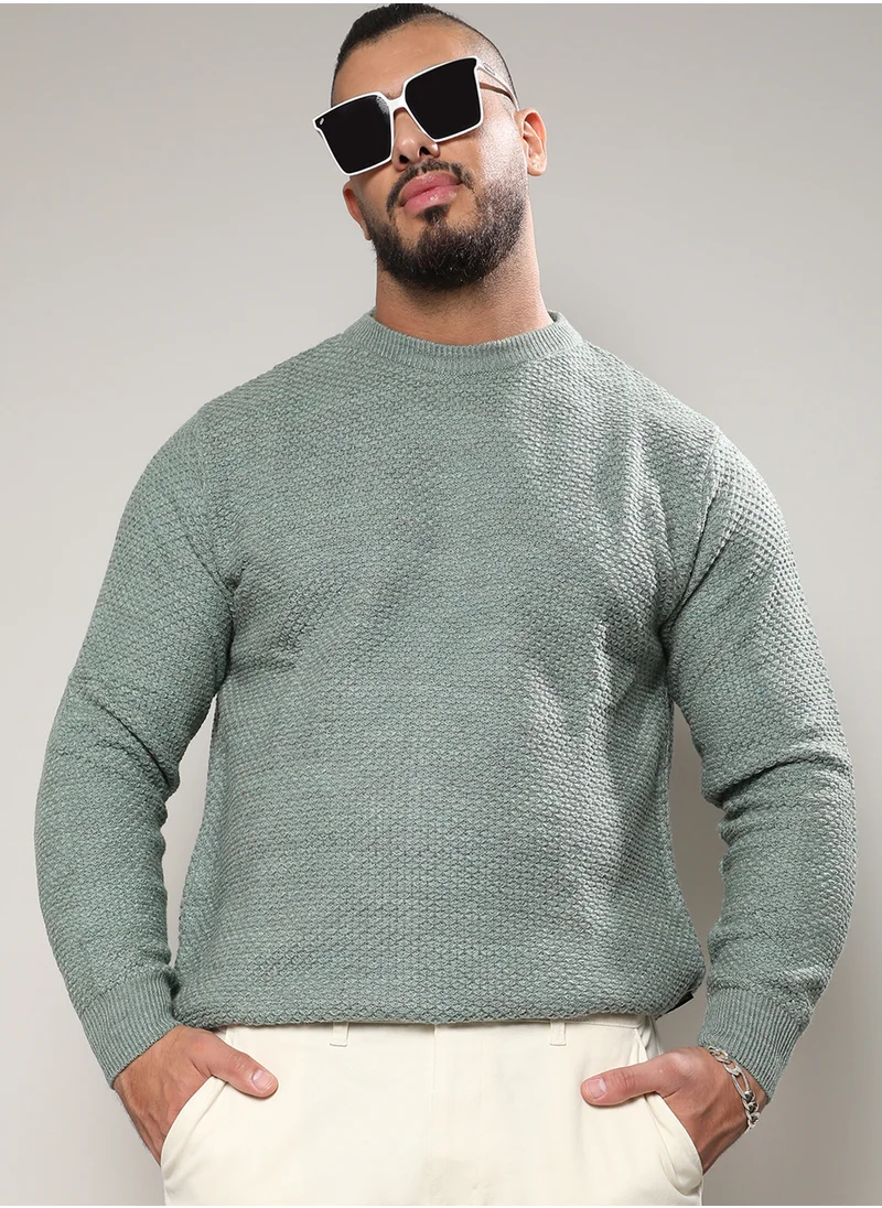 انستافاب بلس Instafab Plus Men's Olive Green Textured Knit Pullover Sweater For Casual Wear | Crew Neck | Long Sleeve | Pull On Closure | Woll sweater Crafted With Comfort Fit For Everyday Wear