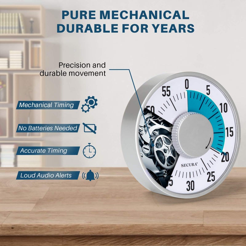 Secura 60-Minute Visual Timer 6-Inch Mechanical Countdown Timers for Teaching, Meeting, Cooking, Working - Timer for Kids with Magnetic Backing, Foldable Legs, Hanging Hole (Blue) - Image 3