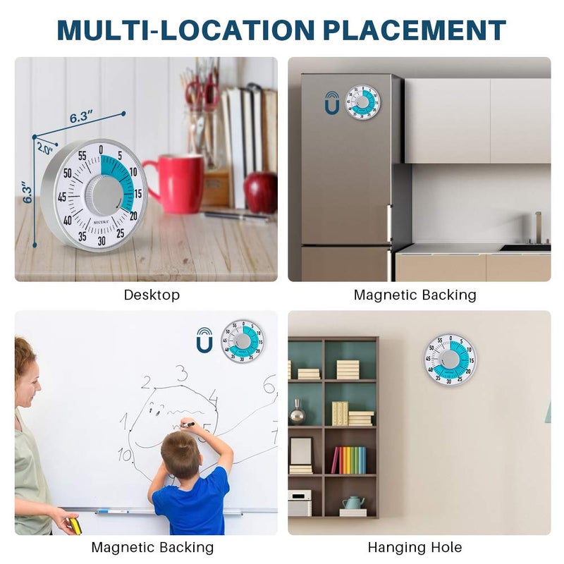 Secura 60-Minute Visual Timer 6-Inch Mechanical Countdown Timers for Teaching, Meeting, Cooking, Working - Timer for Kids with Magnetic Backing, Foldable Legs, Hanging Hole (Blue) - Image 5