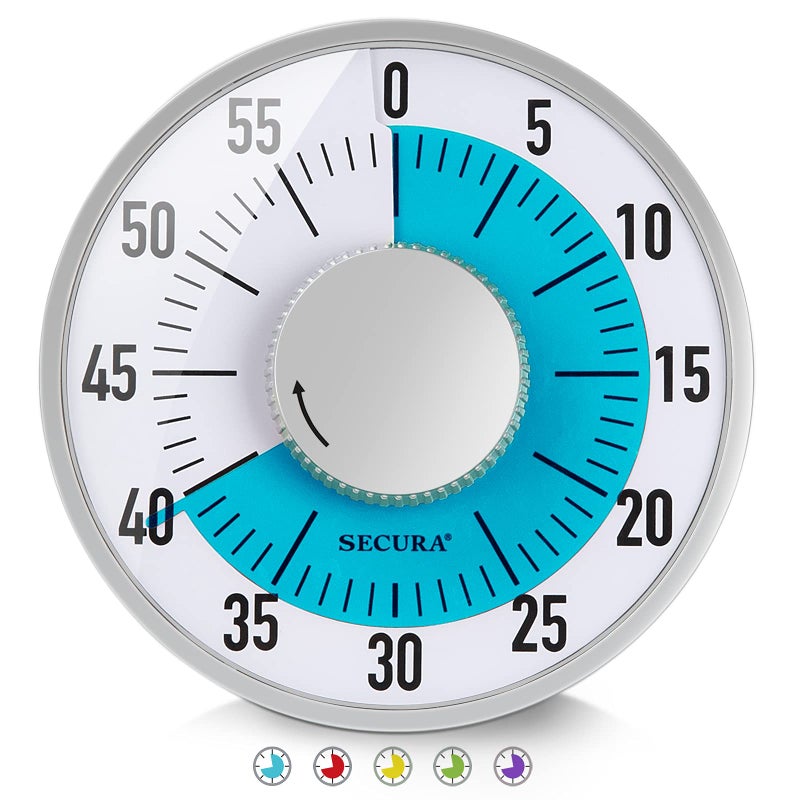 Secura 60-Minute Visual Timer 6-Inch Mechanical Countdown Timers for Teaching, Meeting, Cooking, Working - Timer for Kids with Magnetic Backing, Foldable Legs, Hanging Hole (Blue) - Image 1