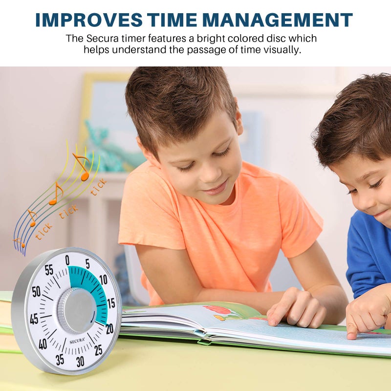 Secura 60-Minute Visual Timer 6-Inch Mechanical Countdown Timers for Teaching, Meeting, Cooking, Working - Timer for Kids with Magnetic Backing, Foldable Legs, Hanging Hole (Blue) - Image 4