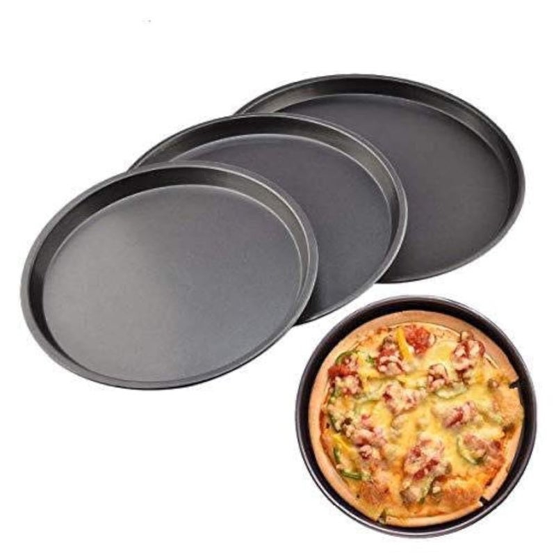 SkyKey 3-Piece Set Non-Stick Pizza Pan, Round Premium Bakeware, Black - Image 1