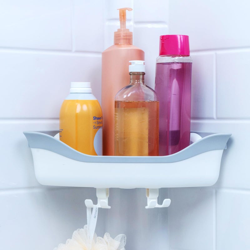 SlipX Solutions Corner Shower Basket Caddy, Sturdy Storage Organizer, Adjustable Power Lock Suction Cups, 2 Hooks, Holds up to 22 Pounds, Tool Free, Drill Free, Removeable (White) - Image 1