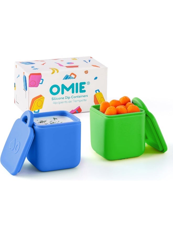 OMIE Box (2 pack) Leakproof Dips Containers To Go, Salad Dressing Container, Condiment Container with Lids - Food Safe Silicone - 4 ounces (Sea Blue/Green) - Image 1
