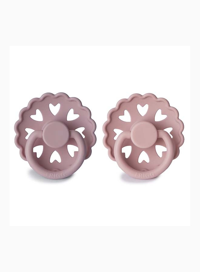 FRIGG Fairytale Silicone Baby Pacifier 0-6M 2-Pack Twilight Mauve/Primrose - Size 1 - Image 1