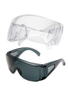 Excefore Safety Goggles 2 Pcs Anti-Fog Dust-proof Scratch-proof Splash-proof Chemical Wrapped Eye Protection Nurse Worker Architect Clear/Black  - Image 1