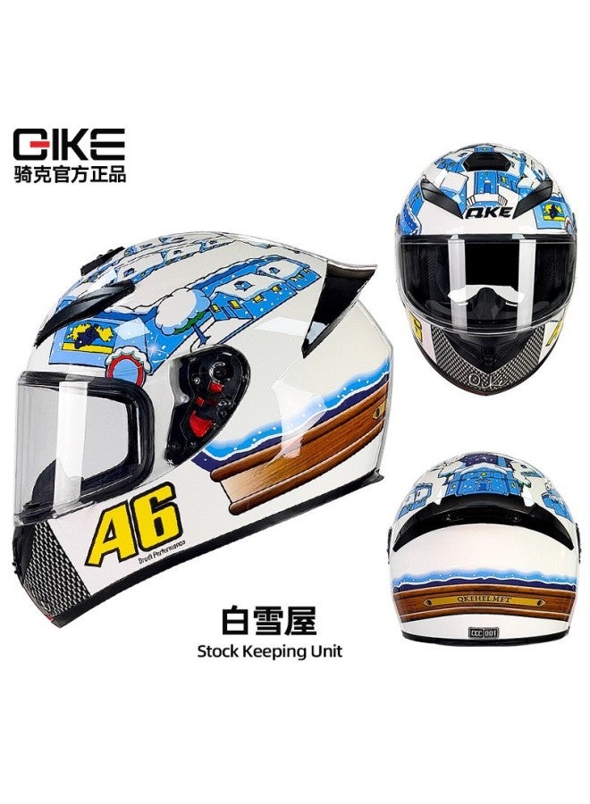 White Snow House Transparent Mirror Full Face Electric Motorcycle Helmet with Bluetooth and Colorful Tail Light Unisex Four Seasons