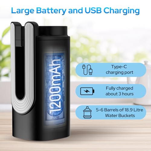 UN1QUE Water Dispenser Pump for 20 Litre Bottle, WD03 Portable Wireless Water Pump, 1200mAh Rechargeable Foldable Water Dispenser for Home Office Traveling Camping, White - Image 4