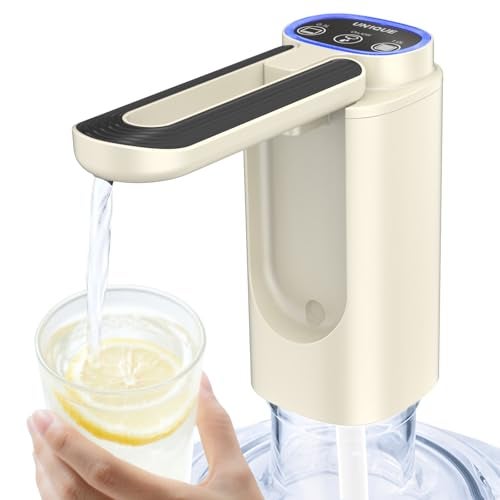 UN1QUE Water Dispenser Pump for 20 Litre Bottle, WD03 Portable Wireless Water Pump, 1200mAh Rechargeable Foldable Water Dispenser for Home Office Traveling Camping, White - Image 1