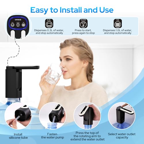 UN1QUE Water Dispenser Pump for 20 Litre Bottle, WD03 Portable Wireless Water Pump, 1200mAh Rechargeable Foldable Water Dispenser for Home Office Traveling Camping, White - Image 3