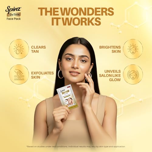 Spinz DeTan Face Pack with Besan, Honey & Kojic Acid | Tan Removal cream for Brightening & Glow | Salon-like Glow in 15 mins | 72g, Pack of 6 (12g x 6) - Image 4