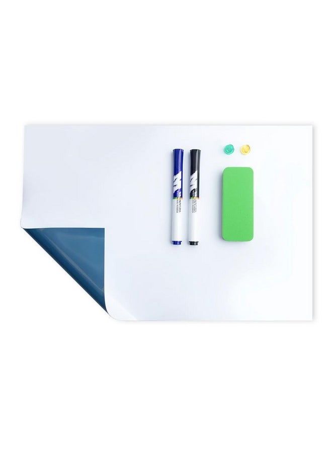 M&G Dry Erase Whiteboard 18 X 12 In Self Adhesive White Board Sticker For Wall, 2 Markers & 2 Magnets & 1 Eraser, Dry Erase Poster Board For Fridge Office Shool Home Kids  - Image 1