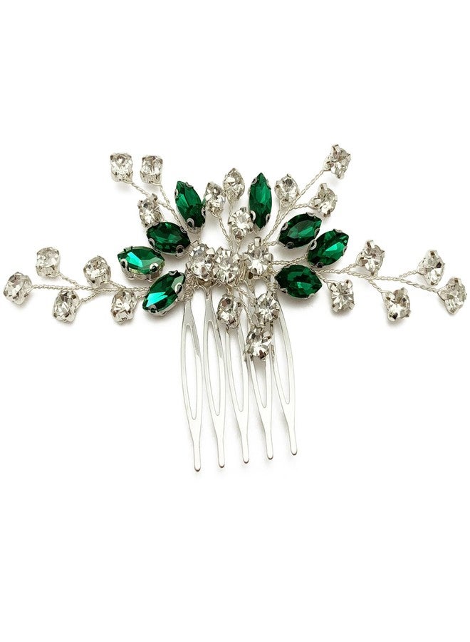 BETITETO Green Bridal Hair Comb Small Wedding White Emerald Crystal Silver Vine Hair Piece Accessories for Women Girls - Image 1
