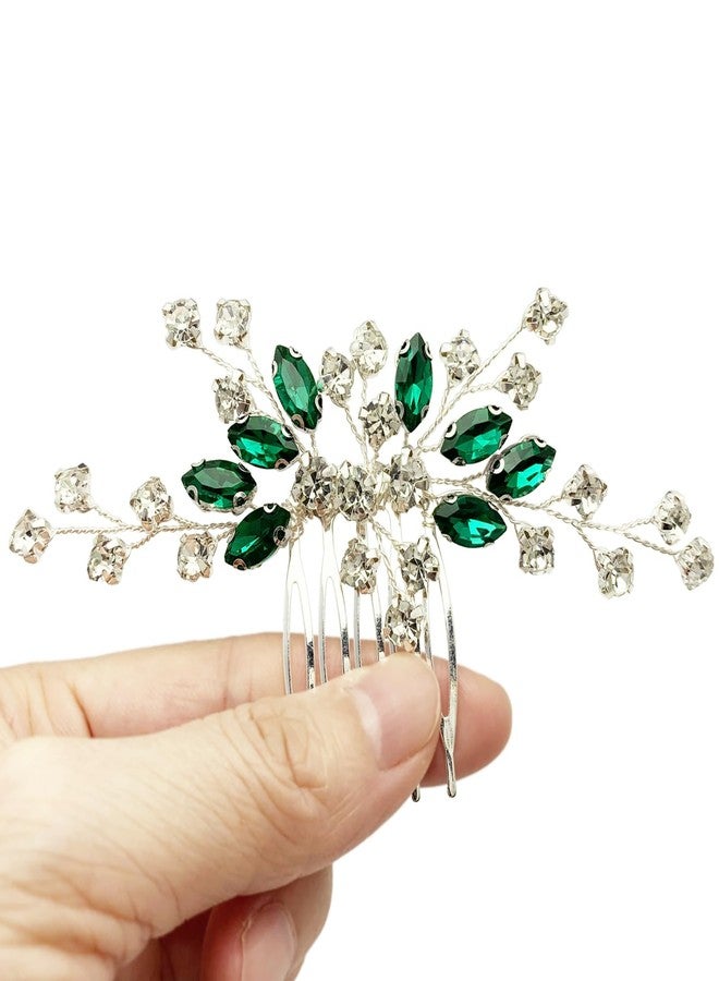 BETITETO Green Bridal Hair Comb Small Wedding White Emerald Crystal Silver Vine Hair Piece Accessories for Women Girls - Image 4