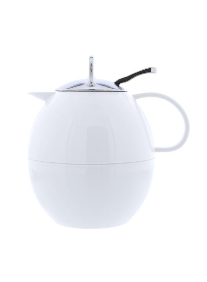 Round Vacuum Flask, Glass Interior Body White - 1L, China
