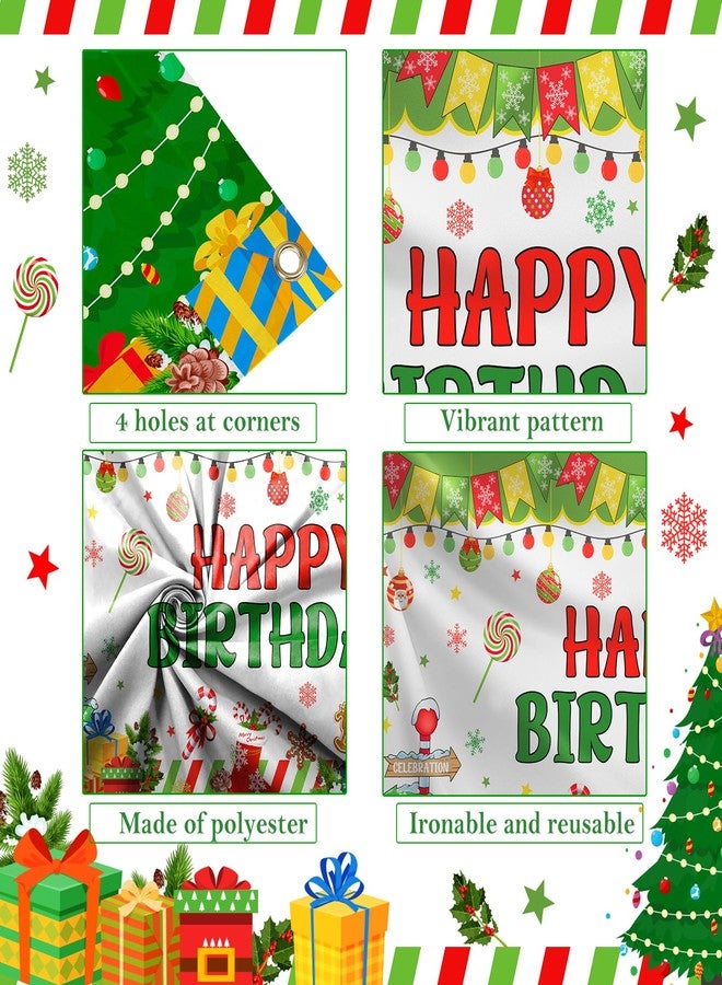 Lecheme Christmas Birthday Backdrop 6x4 ft Red Green Christmas Tree Banner for Merry Birthday Party Decorations - Image 4