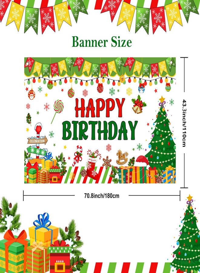 Lecheme Christmas Birthday Backdrop 6x4 ft Red Green Christmas Tree Banner for Merry Birthday Party Decorations - Image 2