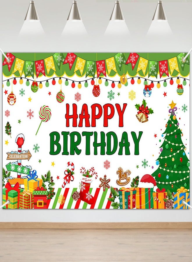 Lecheme Christmas Birthday Backdrop 6x4 ft Red Green Christmas Tree Banner for Merry Birthday Party Decorations - Image 1