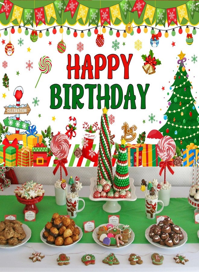 Lecheme Christmas Birthday Backdrop 6x4 ft Red Green Christmas Tree Banner for Merry Birthday Party Decorations - Image 3