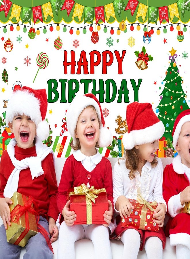 Lecheme Christmas Birthday Backdrop 6x4 ft Red Green Christmas Tree Banner for Merry Birthday Party Decorations - Image 5